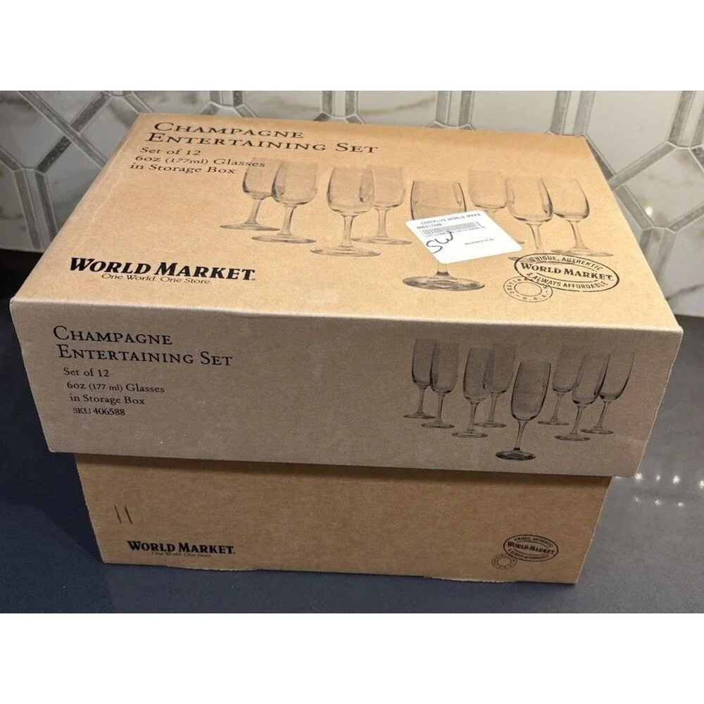 World Market 12pc Champagne Glasses Entertaining Set in Storage Box 8